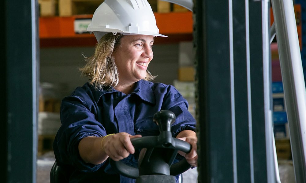 Woman on a forklift