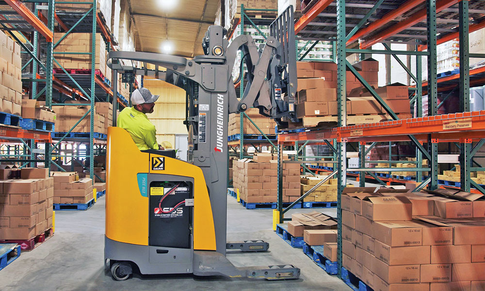 Jungheinrich Narrow Aisle Forklift in Warehouse