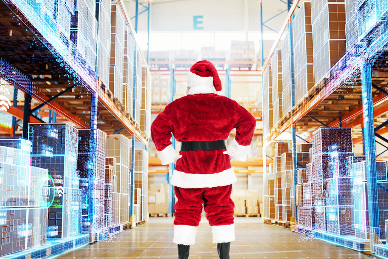 Santa in warehouse